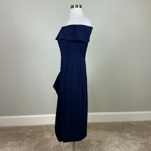 Betsy & Adam Off the Shoulder Ruffled Sheath Party Cocktail Dress Size 10 Blue - Picture 4 of 11